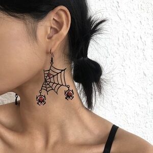 NWT Black Spiders Red Spiderweb Halloween Victorian Gothic Punk Goth Earrings